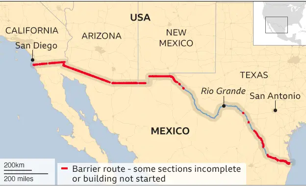 Mexico border map us