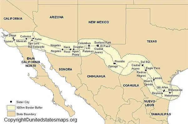 mexico border maps us