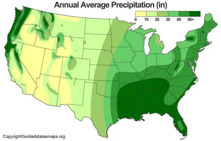 US Rainfall Map Annual Rainfall Map Of USA Printable   Rainfall Maps Of Us 768x490 