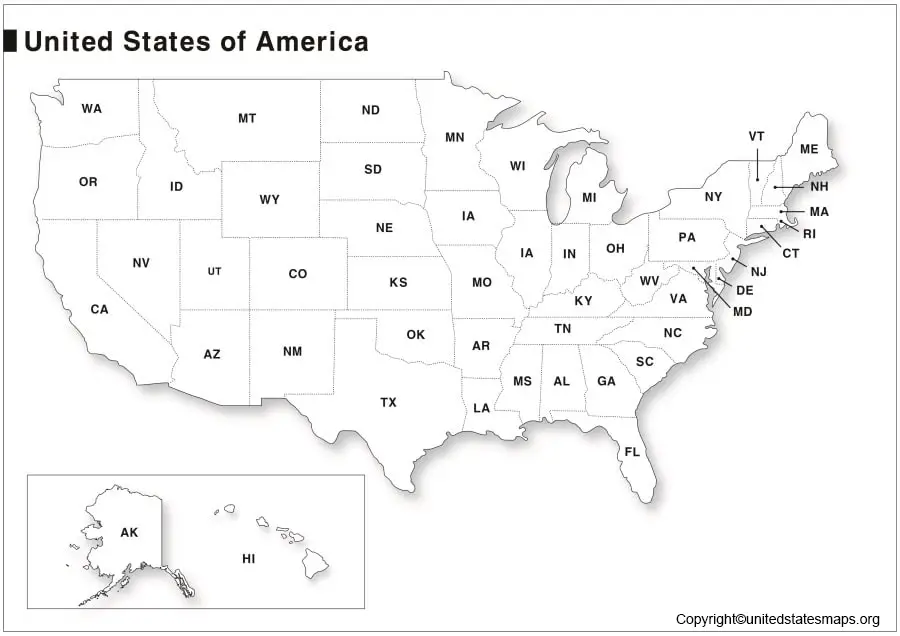 US Map with Abbreviations | Map of US State Abbreviations