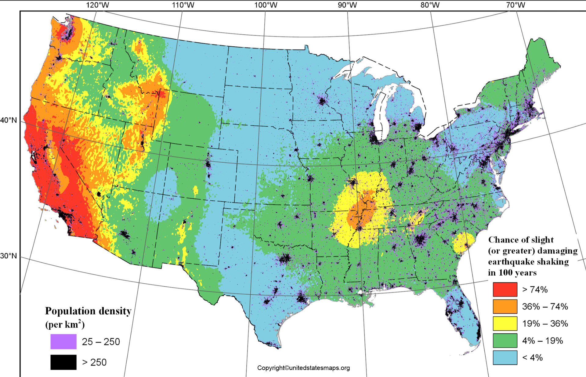 US Earthquake Map | USA Earthquake Risk Map Printable