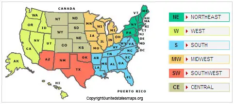 map of united states with postal abbrev