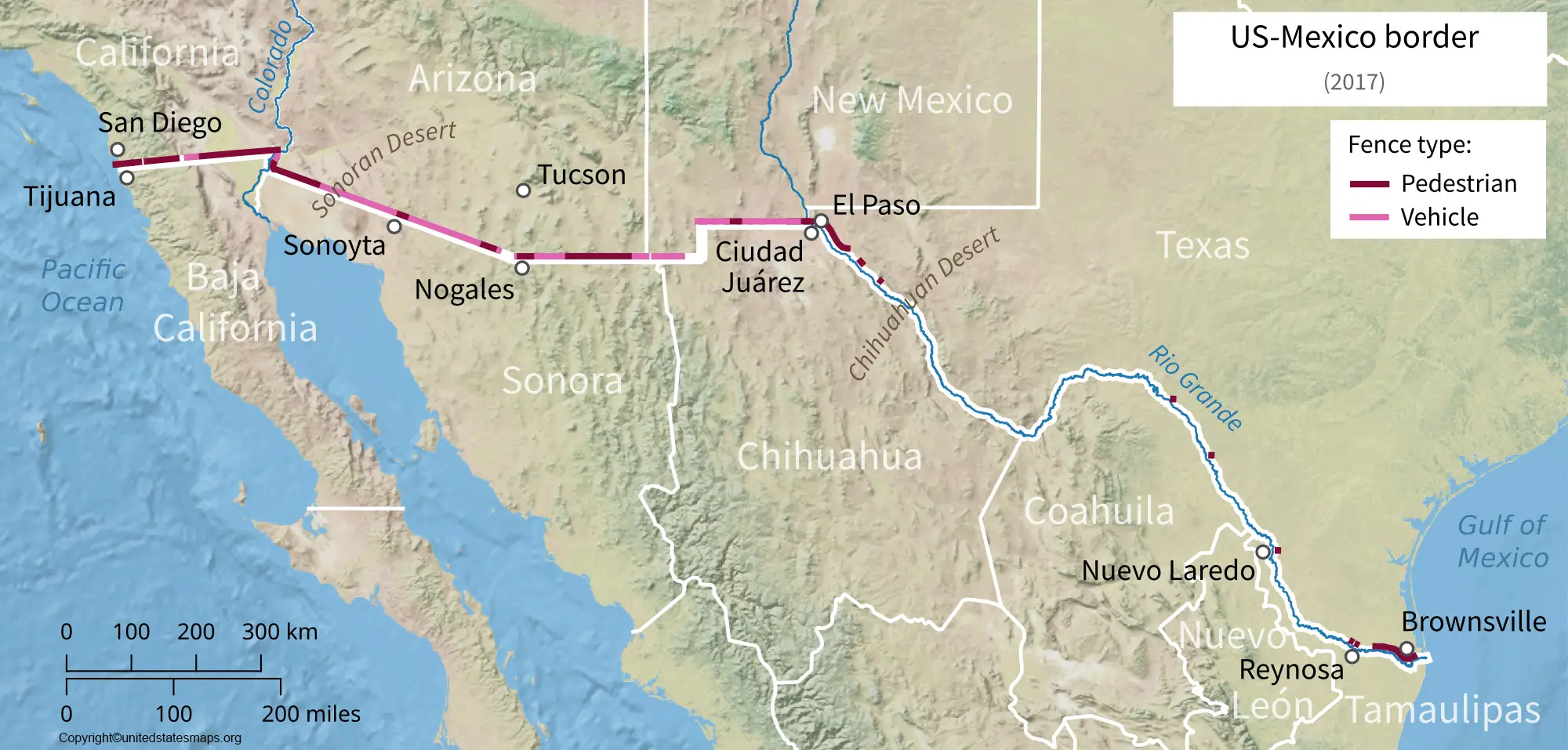 Mexico Border Map Usa United States Maps