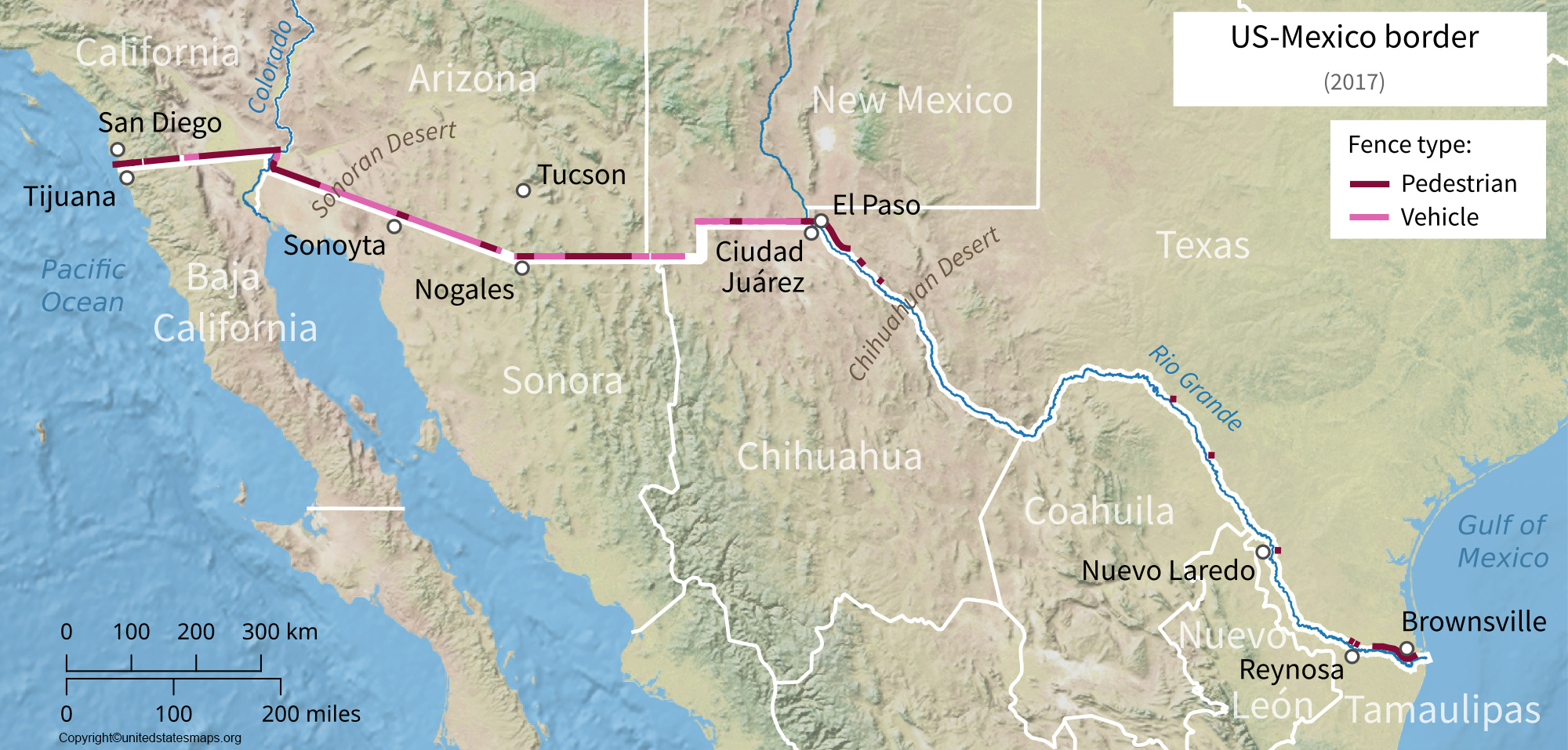 US Mexico Border Map | Map of US Mexico Border