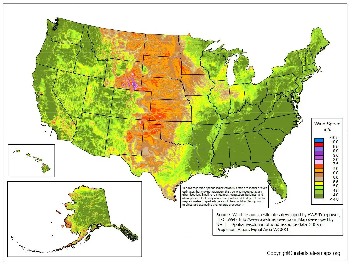 US Wind Map | Printable Wind Map of United States