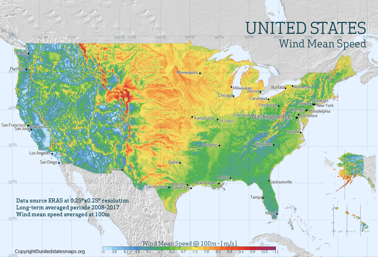 US Wind Map  Printable Wind Map of United States