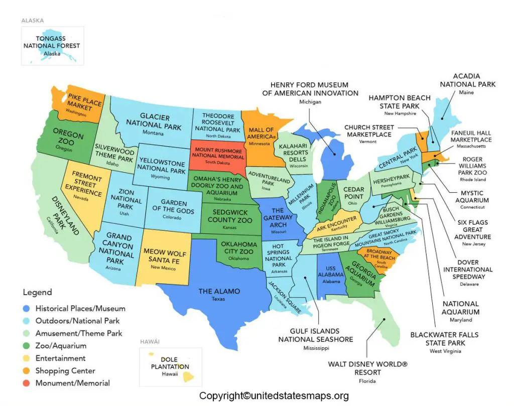 usa attractions map