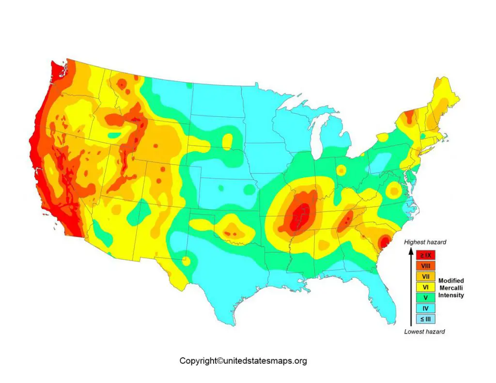 Printable US Earthquake Map