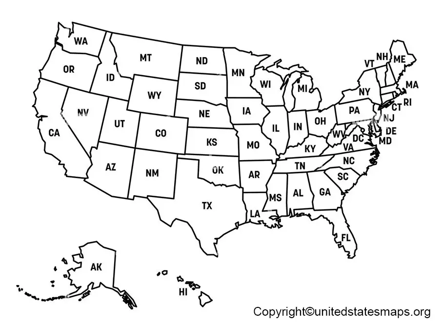 usa map with abbreviations