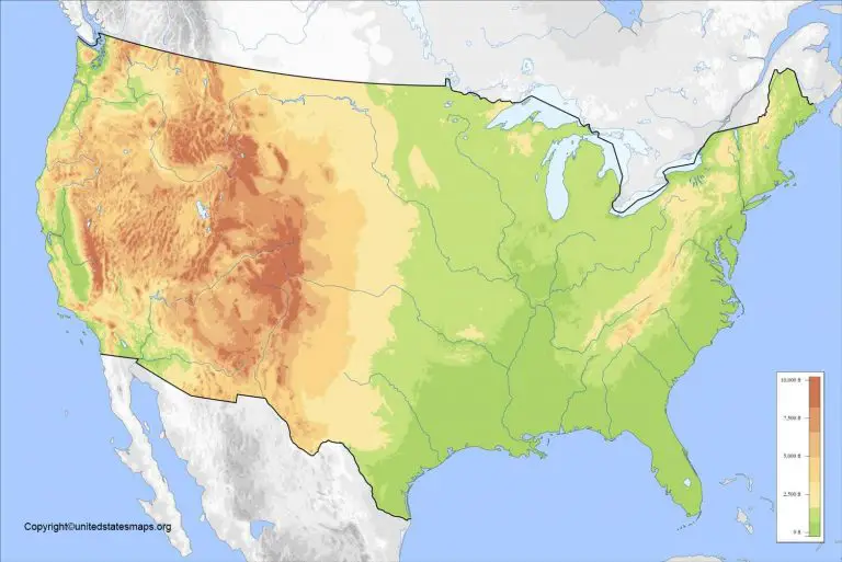 US Elevation Map Elevation Map Of USA With Key Us Elevation Maps 768x513 