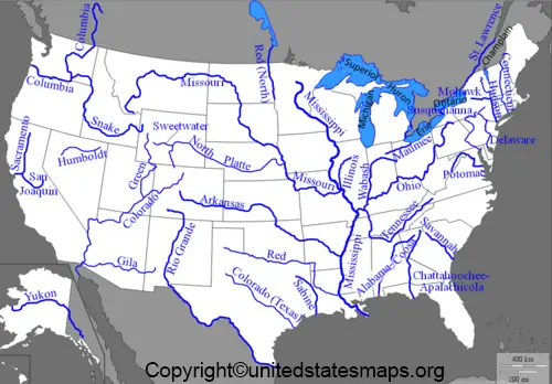Physical Map of USA with Rivers