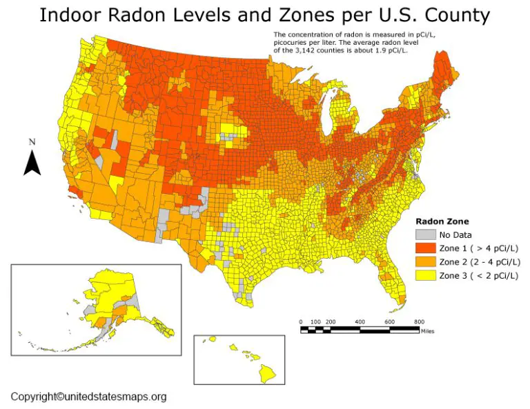 US Radon Map United States Radon - Us Radon Maps 768x593 