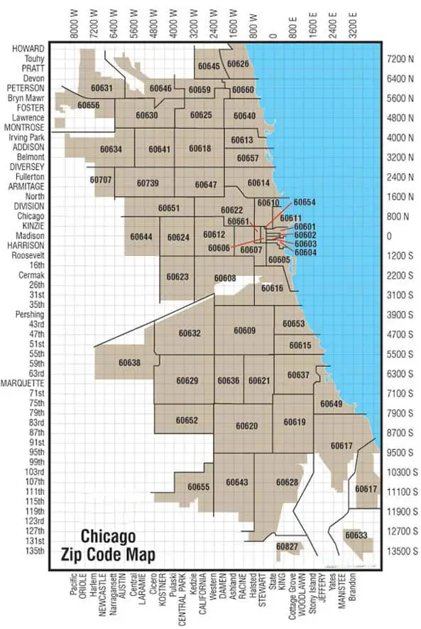 Chicago Area Zip Code Map