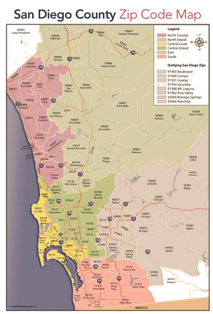 San Diego Zip Code Map | Map of Zip Codes San Diego (PDF)