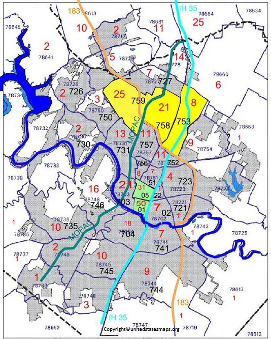 Map of Zip Codes in Austin