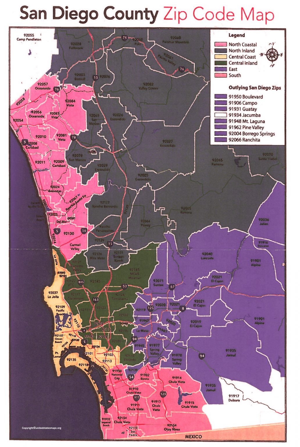 San Diego Zip Code Map Map Of Zip Codes San Diego Pdf