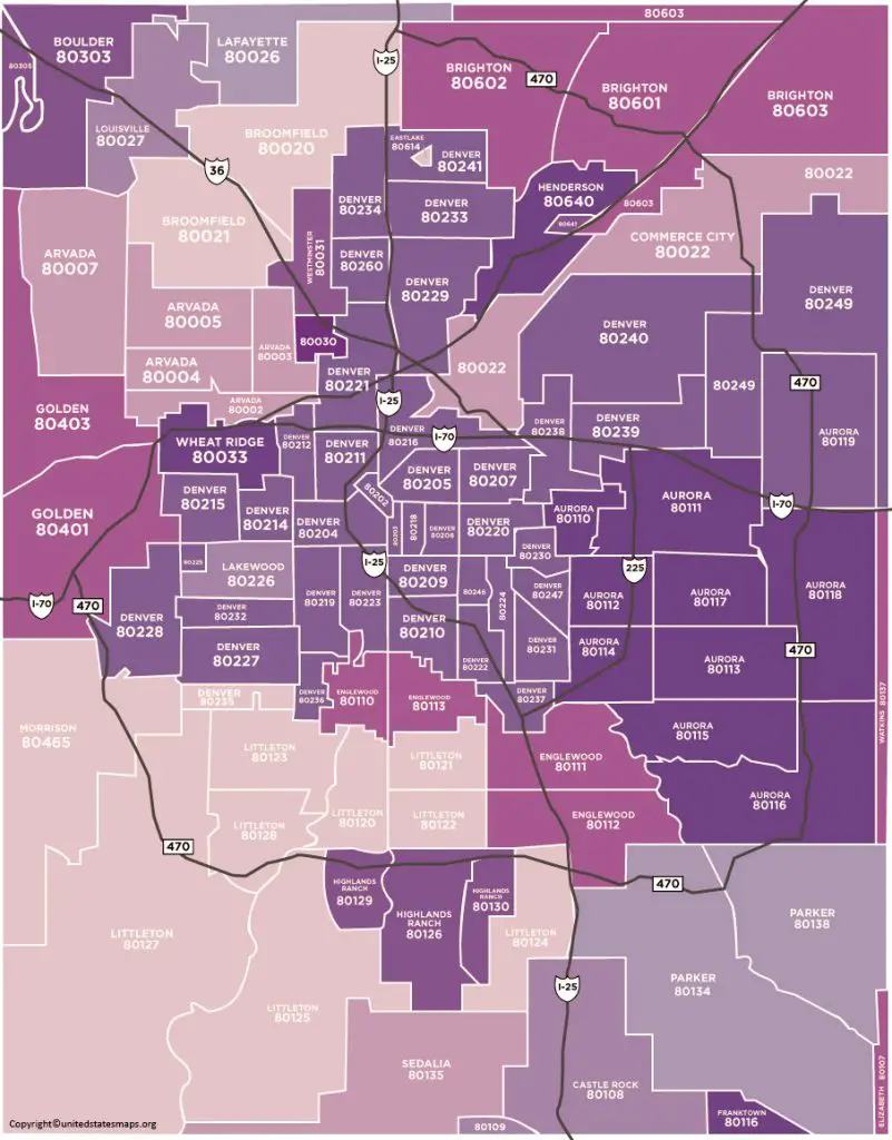 Denver Zip Code Map With Surrounding Areas (Printable)