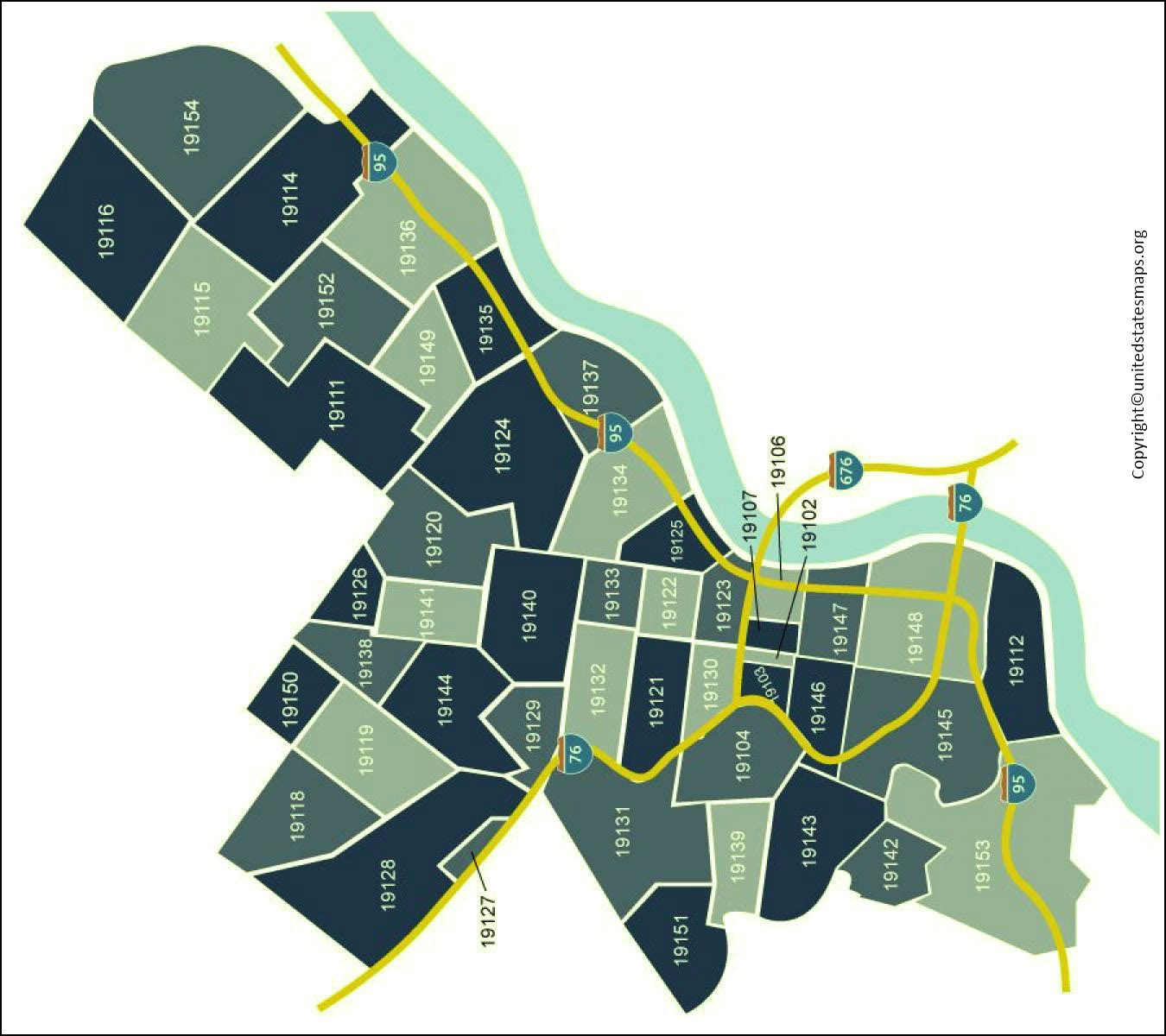 Philadelphia Zip Code Map With Streets Printable PDF 