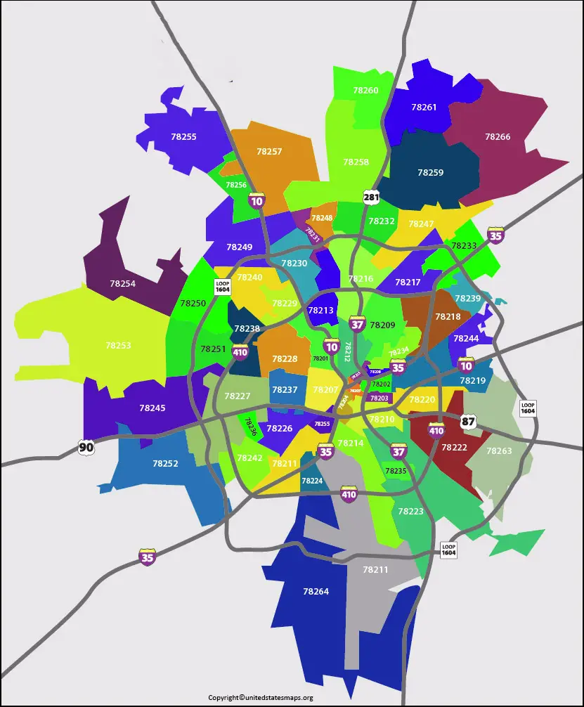 san antonio Zip Code Map