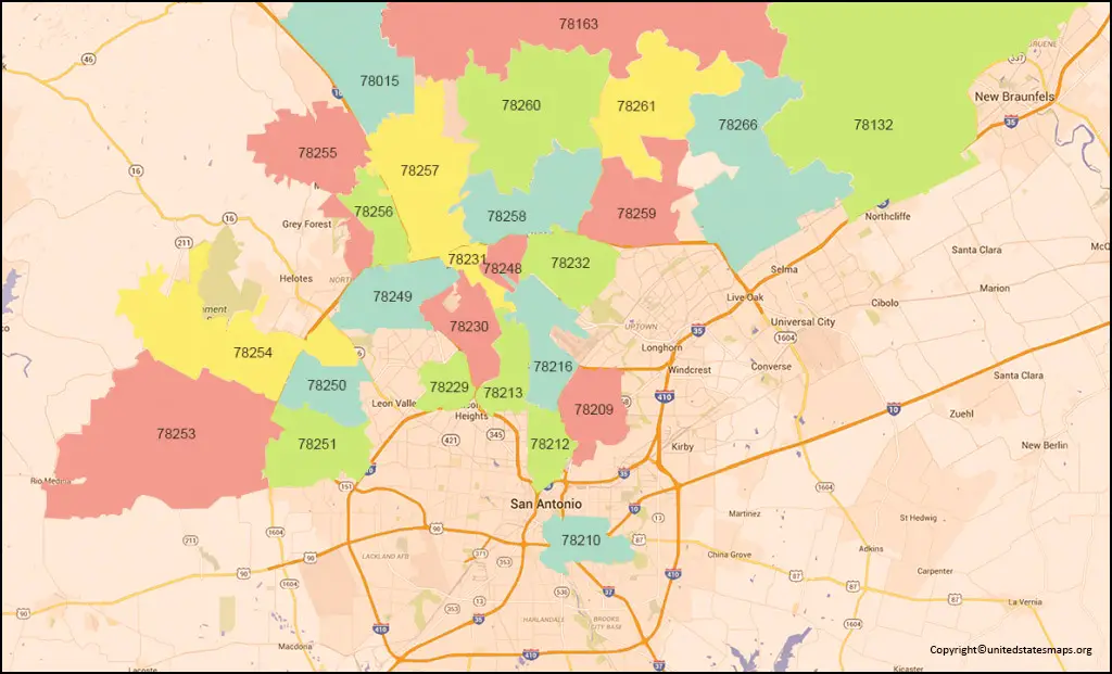 San Antonio Zip Code Map Map Of San Antonio Zip Codes 9877