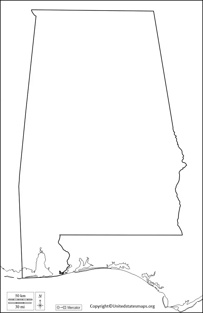 Alabama Maps Blank Map Outline Map County Map Printable - Otosection