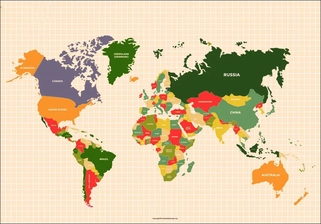 Labeled World Map With Countries, Capitals & Cities in Pdf