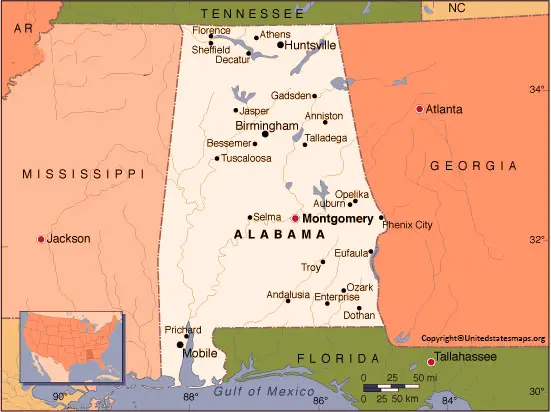 Labeled Map Of Alabama