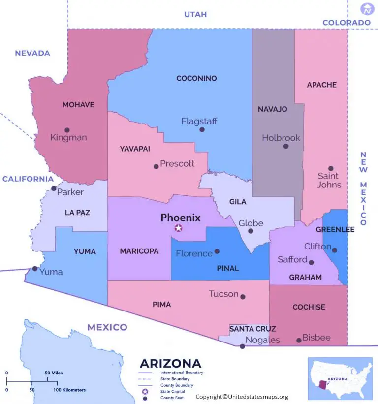 Labeled Arizona Map With Capital And Cities in Pdf