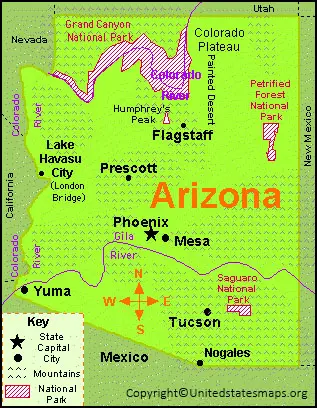 Labeled Map Of Arizona 