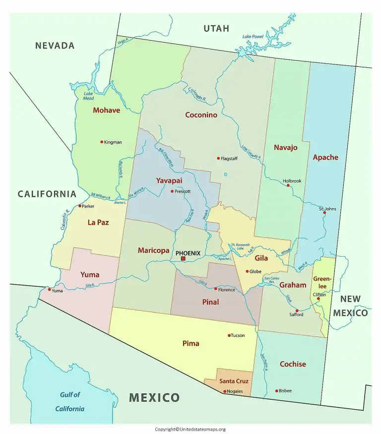 Labeled Arizona Map With Capital And Cities In Pdf