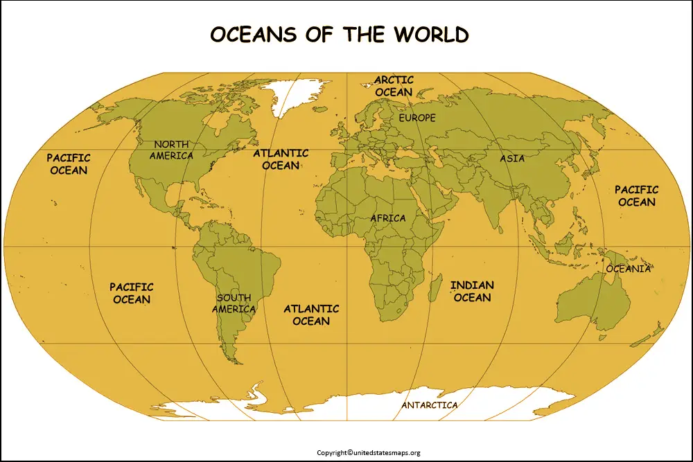 labeled world map with oceanS