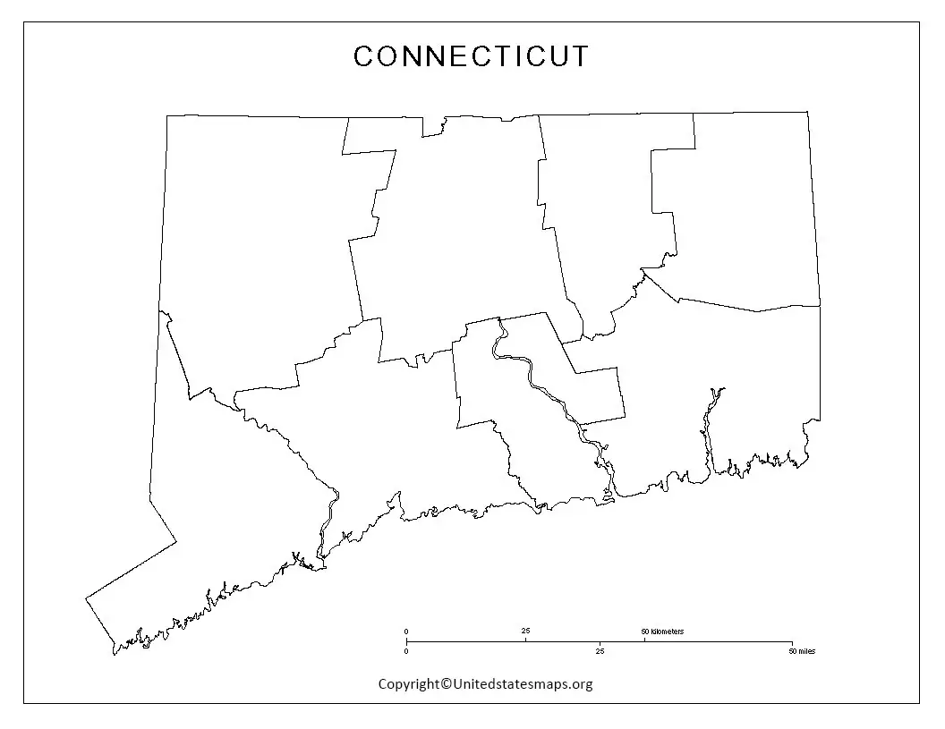 Blank Connecticut Map Printable Map Of Connecticut In PDF Blank Map Of Connectricut 
