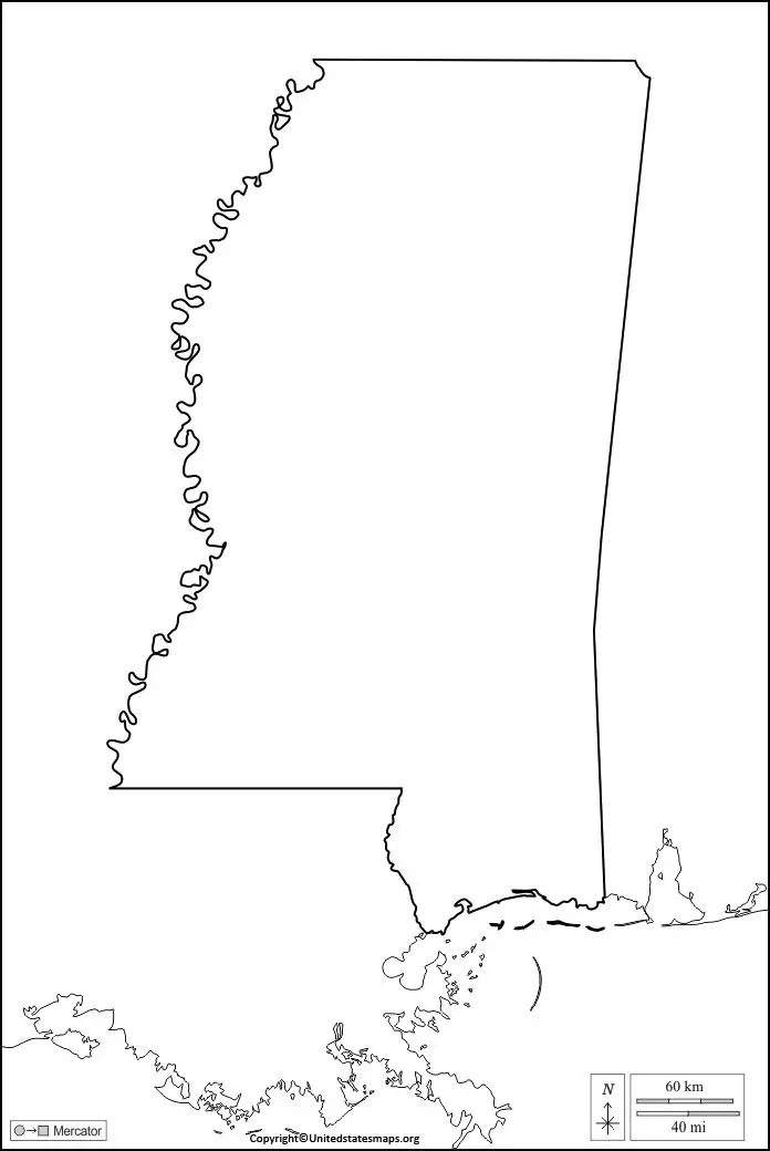 Blank Mississippi Map Printable Map Of Mississippi In PDF   Blank Mississippi Map 