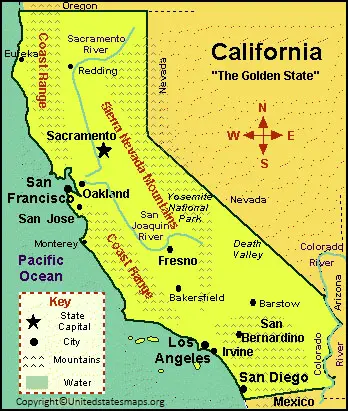 Labeled California Map With Capital And Cities in Pdf