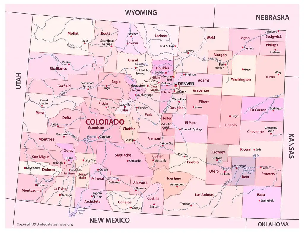 Labeled Colorado Map With Capital And Cities in Pdf