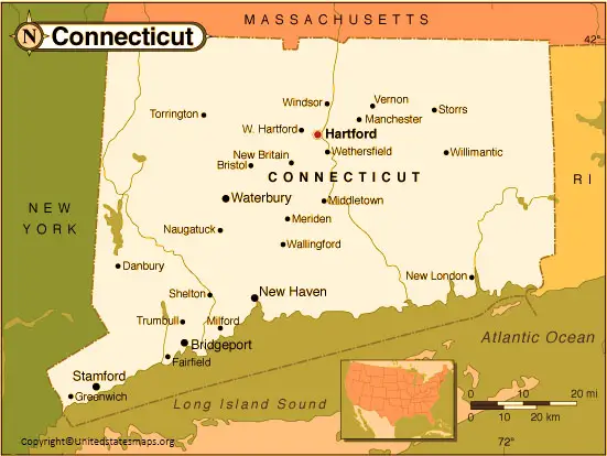 Connecticut Map with Cities Labeled