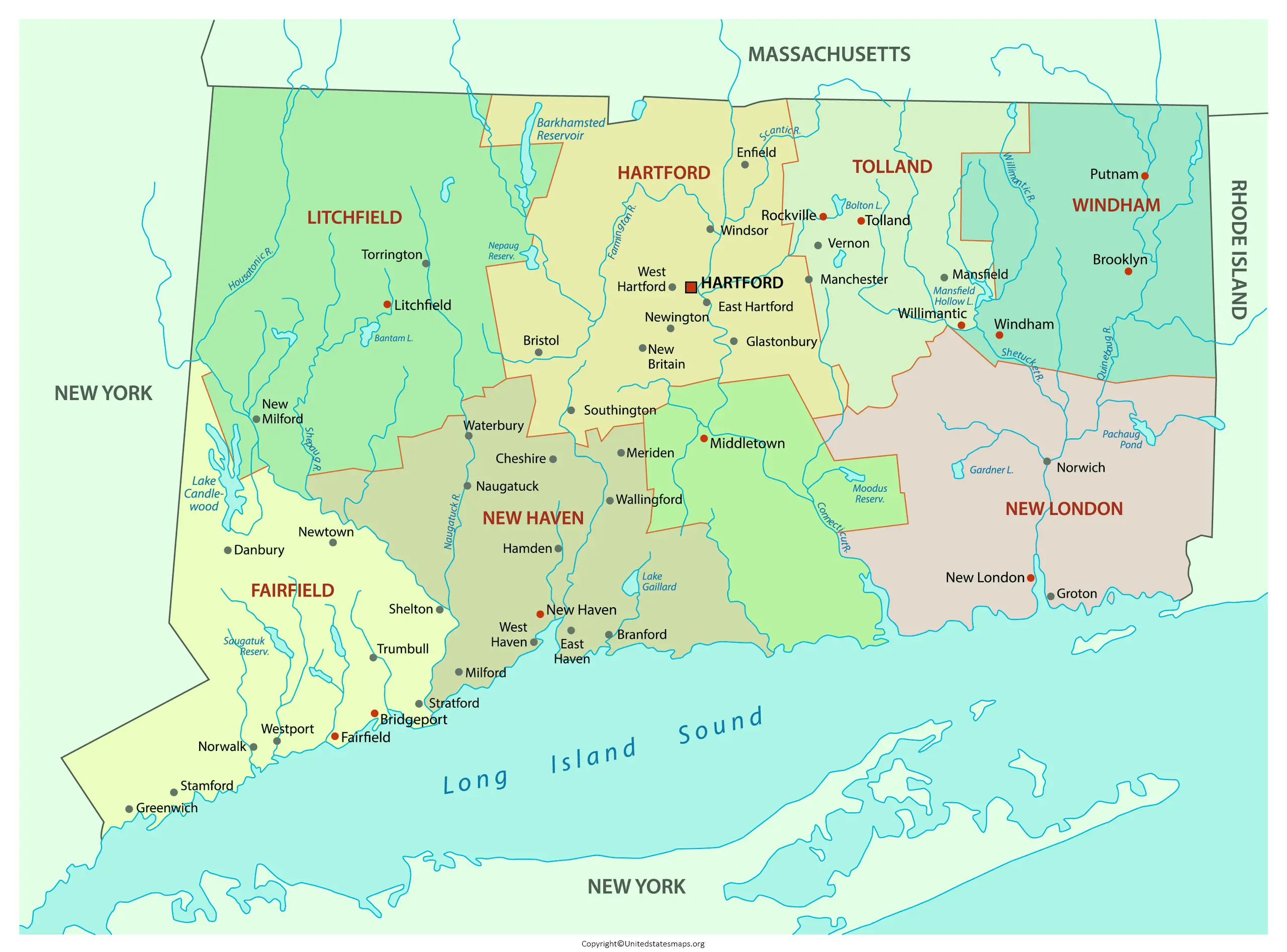 Connecticut Map With Capital