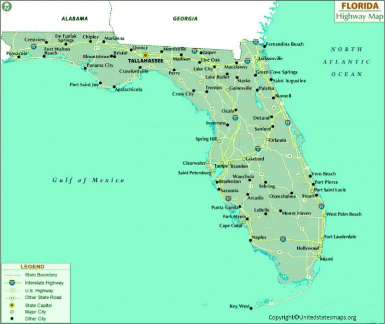 Labeled Florida Map Capital And Cities In Pdf