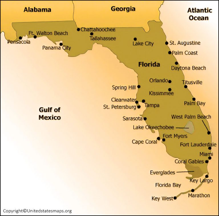 Labeled Florida Map Capital And Cities in Pdf