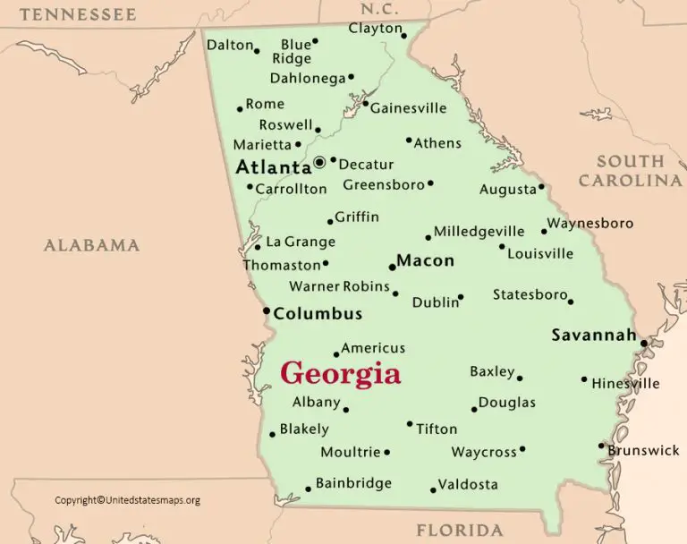 Labeled Georgia Map with Capital & Cities in Pdf