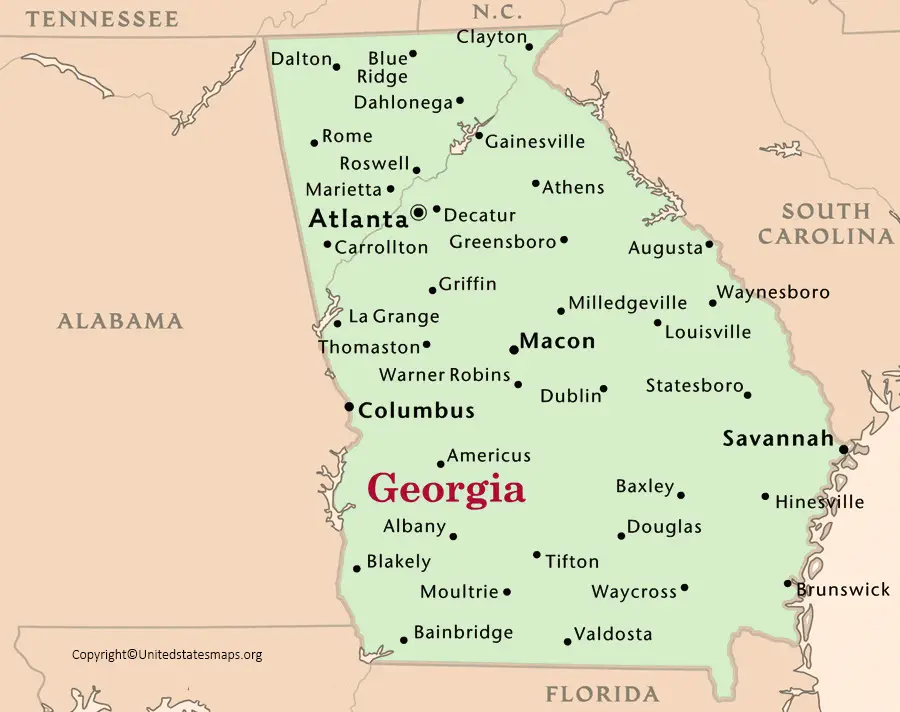 Labeled Georgia Map With Capital Cities In Pdf