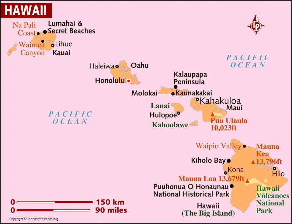 Labeled Map Of Hawaii With Cities
