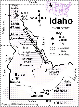 Labeled Map Of Idaho With Capital