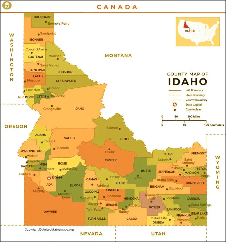 Labeled Idaho Map With Capital & Cities In Pdf