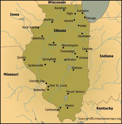 Labeled Illinois Map with Cities