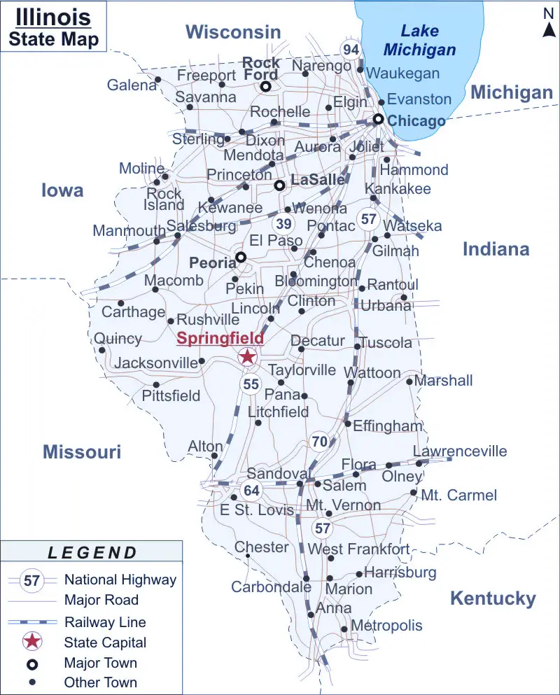 Labeled Illinois Map