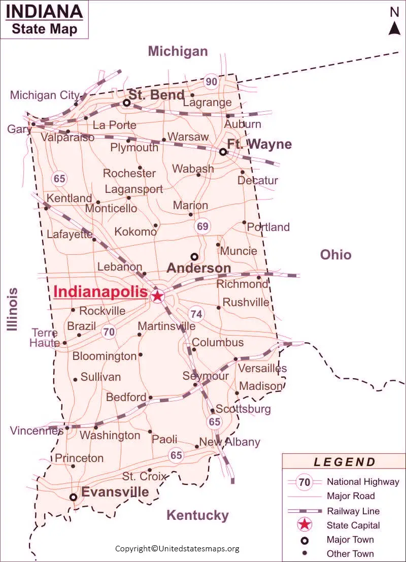 Labeled Map Of Indiana with Cities