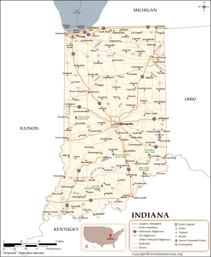 Labeled Indiana Map With Capital Cities In Pdf