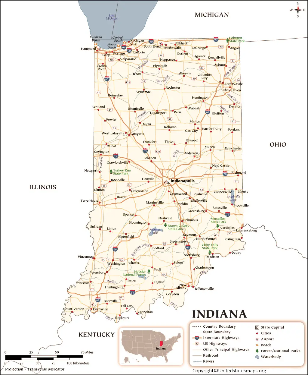 Printable Labeled Map Of Indiana