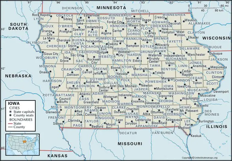 Labeled Iowa Map With Capital And Cities Free Printable 8265